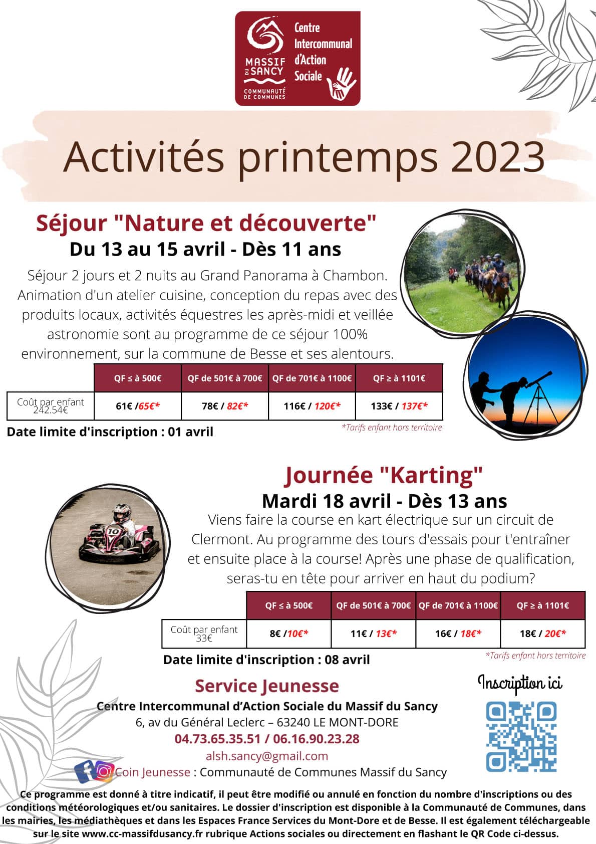 Activités jeunesse printemps 2023